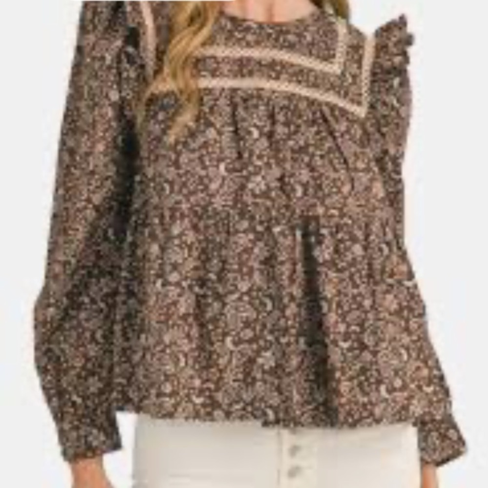 &merci Floral Ruffle Cotton Blouse - Brown - Picture 3 of 16
